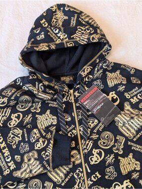 NWT Vintage Y2K Southpole Pinkman Hoodie Black Gold Logo Zip Up XL Skater Grunge